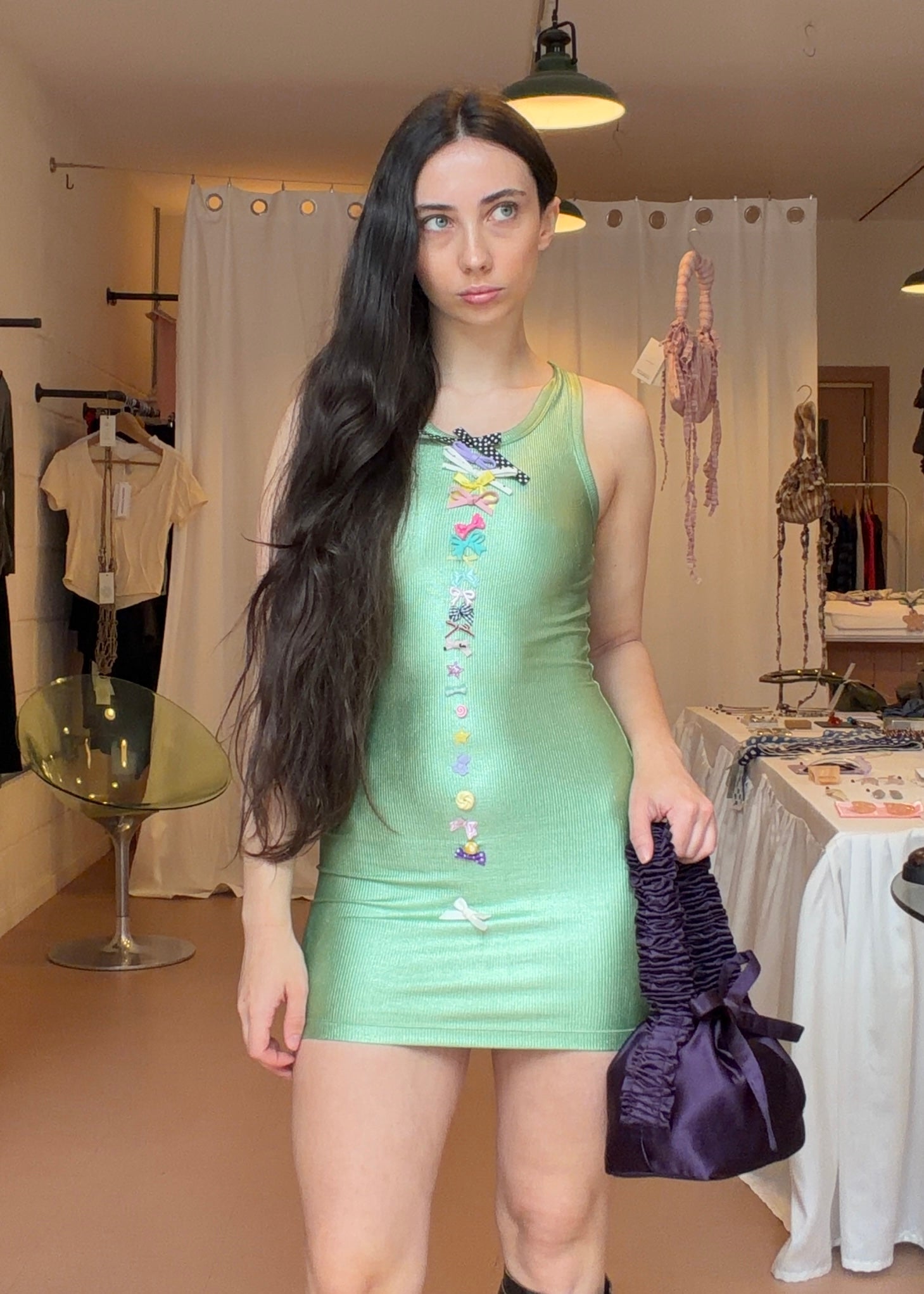 Glossy Grass Rib Vest Mini Dress