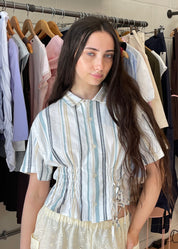 Cascade Shirt in Beige and Blue Stripe (Short Sleeve)