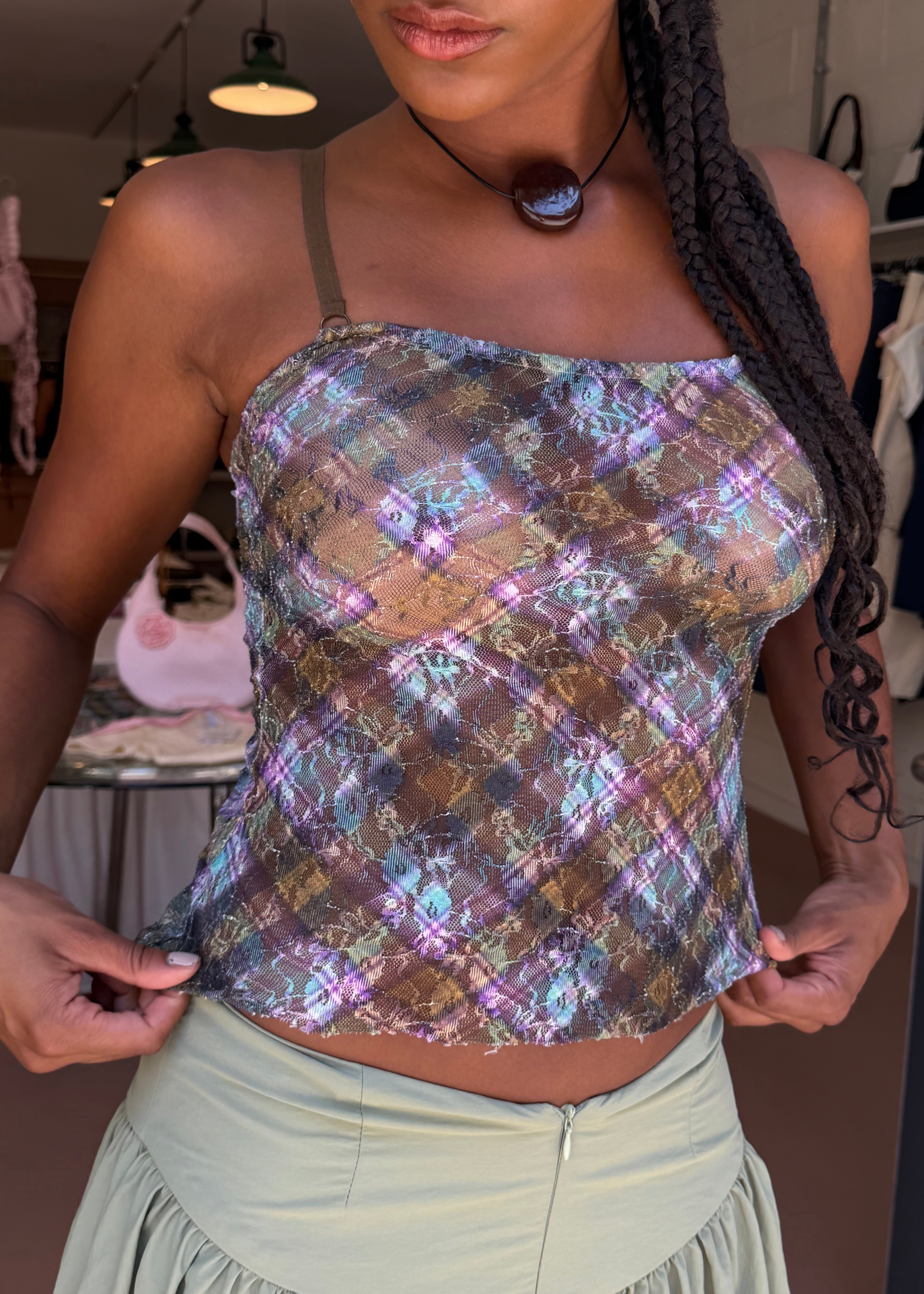 Lace Plaid Cami Top Kaleid