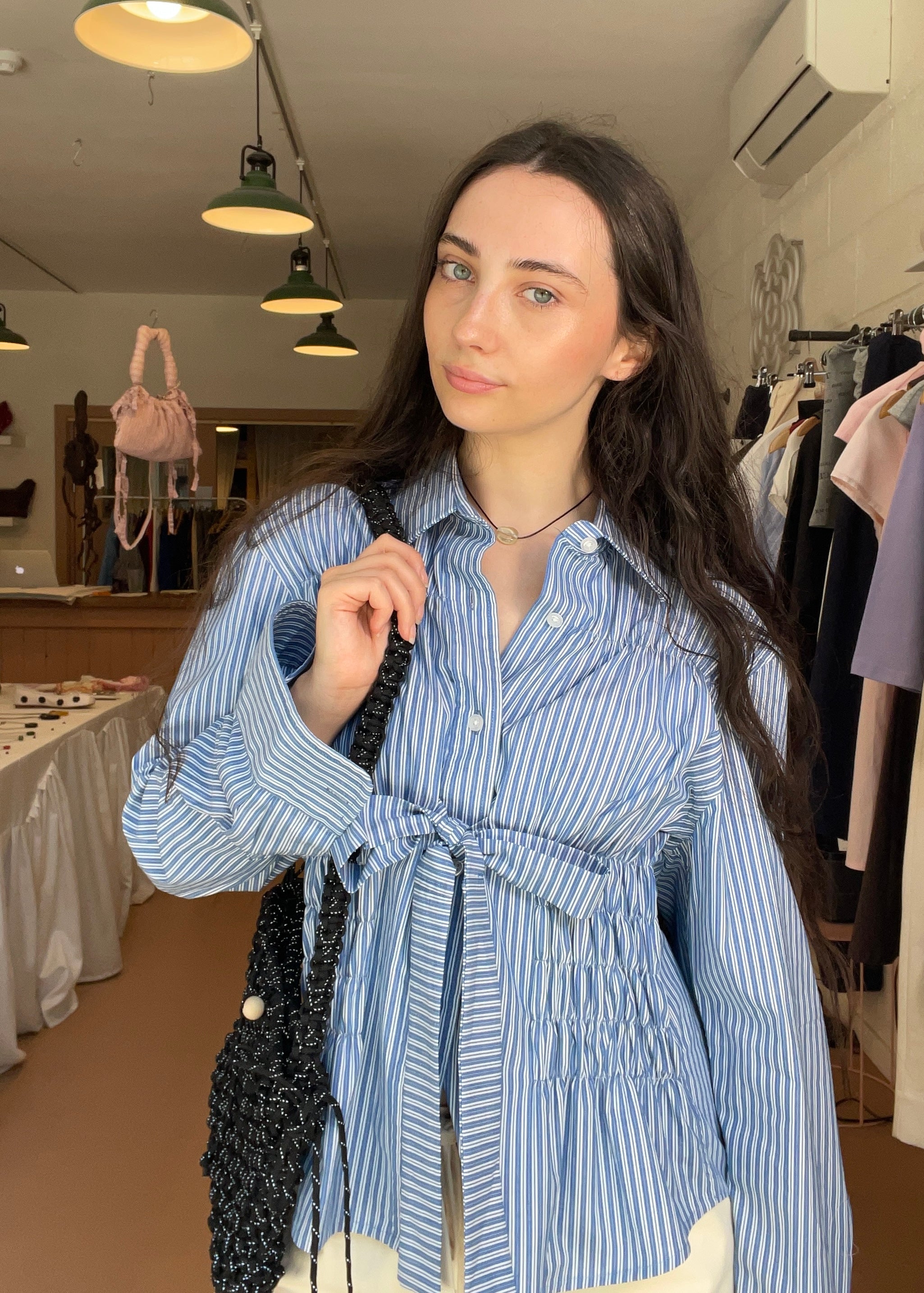 Bustier Shirt in Blue and White Stripe