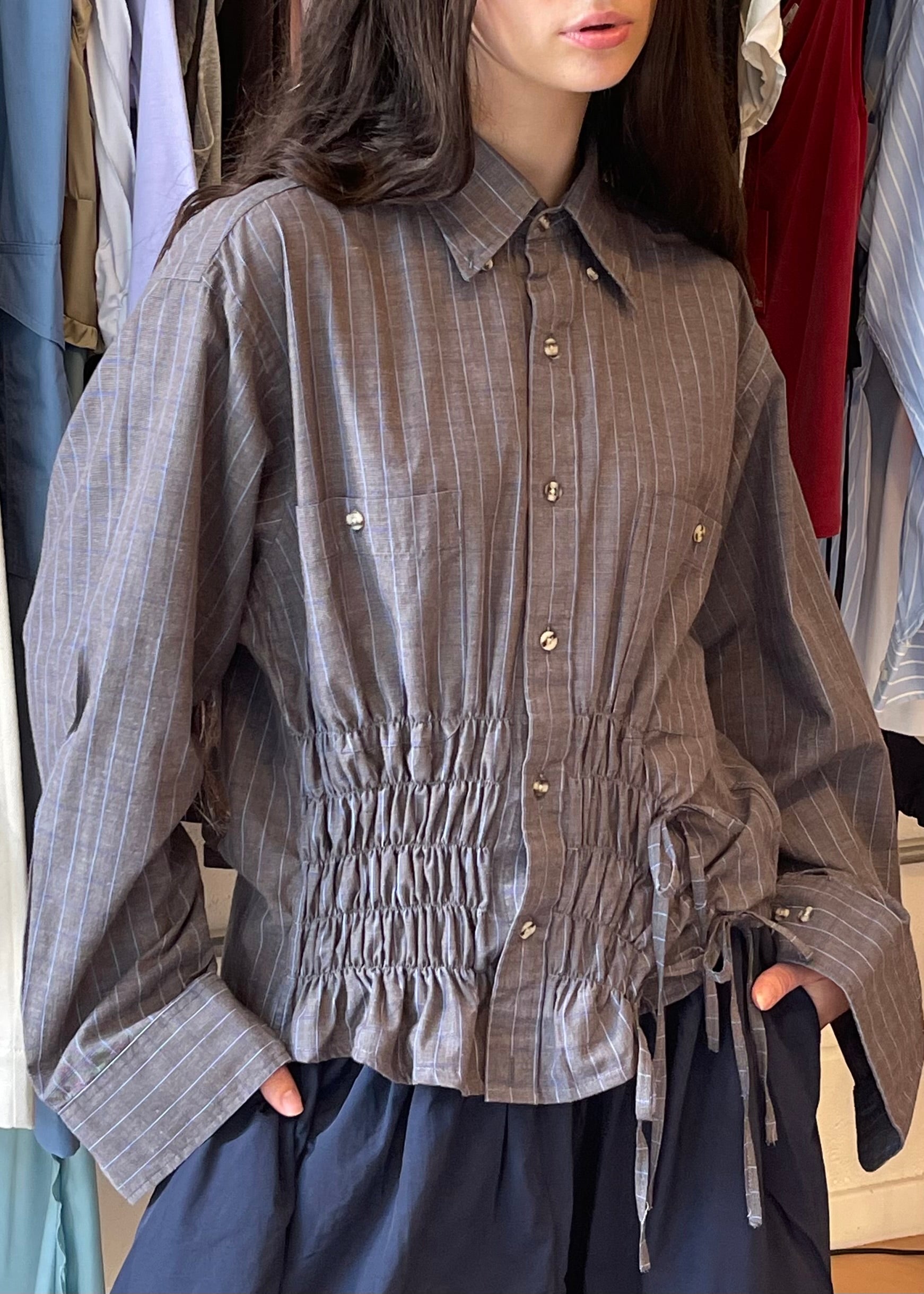 Cascade Shirt in Dark Grey and Blue Stripe