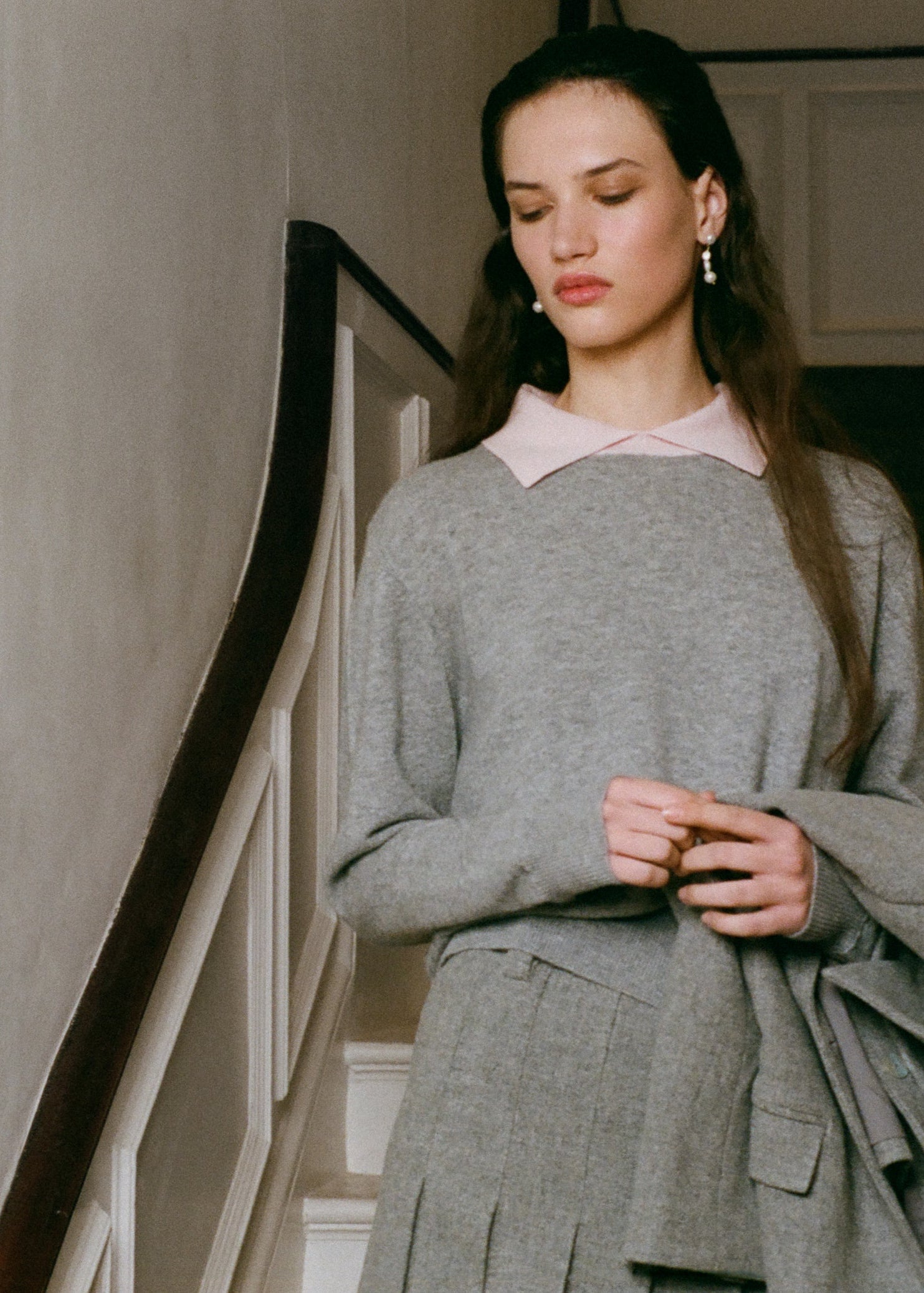 Aria Jumper in Grey & Light Pink