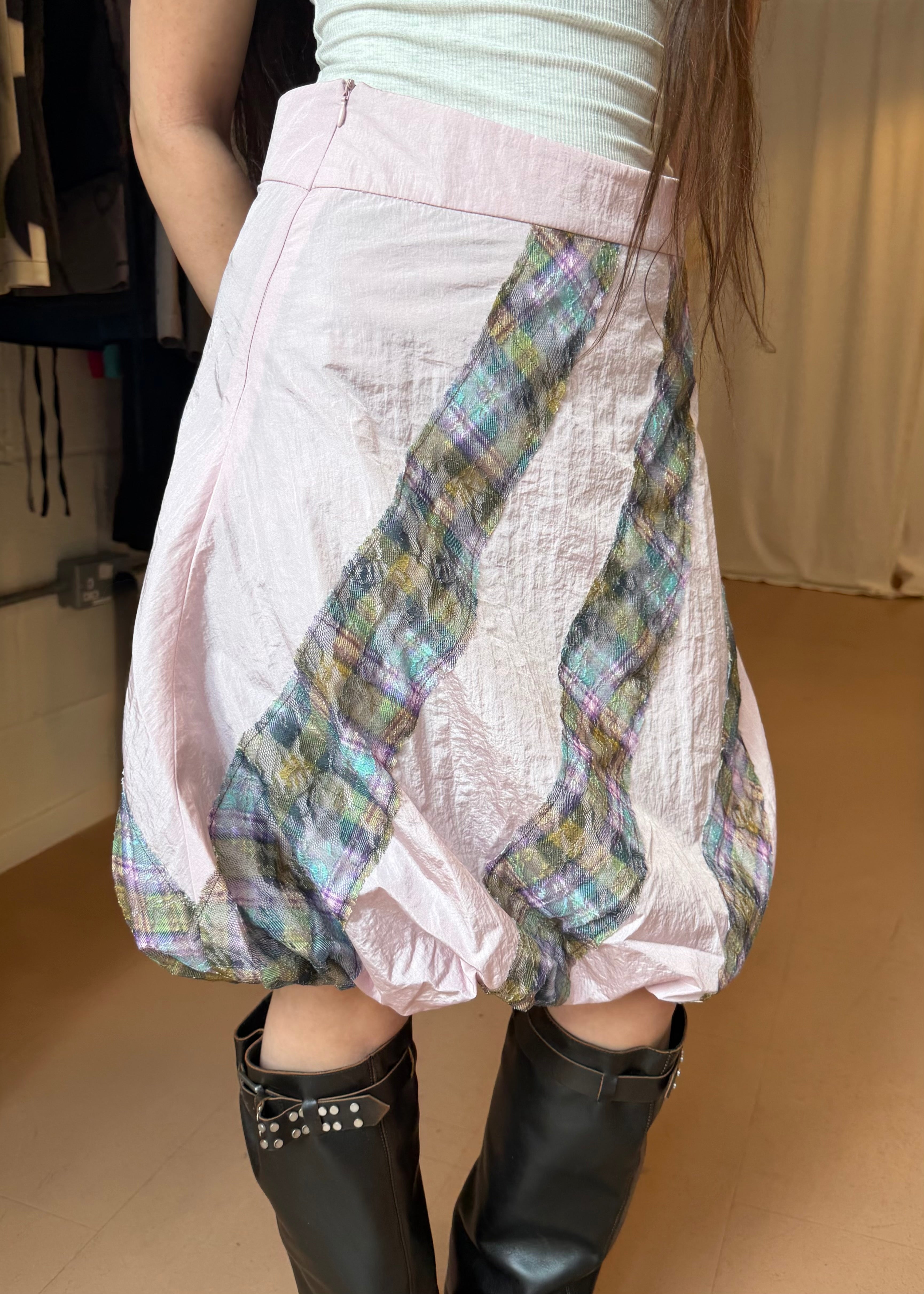 Kaleido Taffeta Lace Trim Layered Skirt