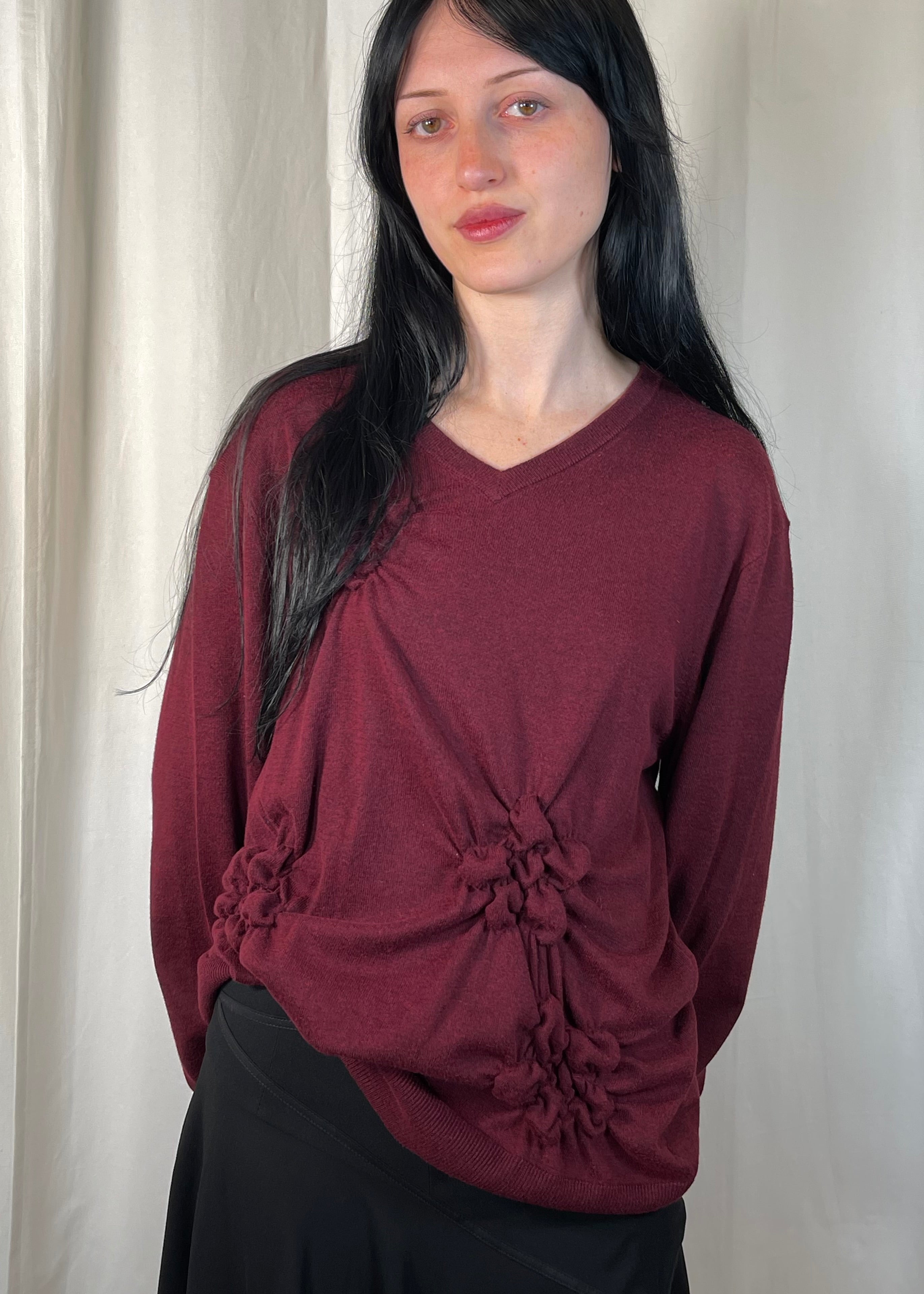 Flor V Neck Burgundy
