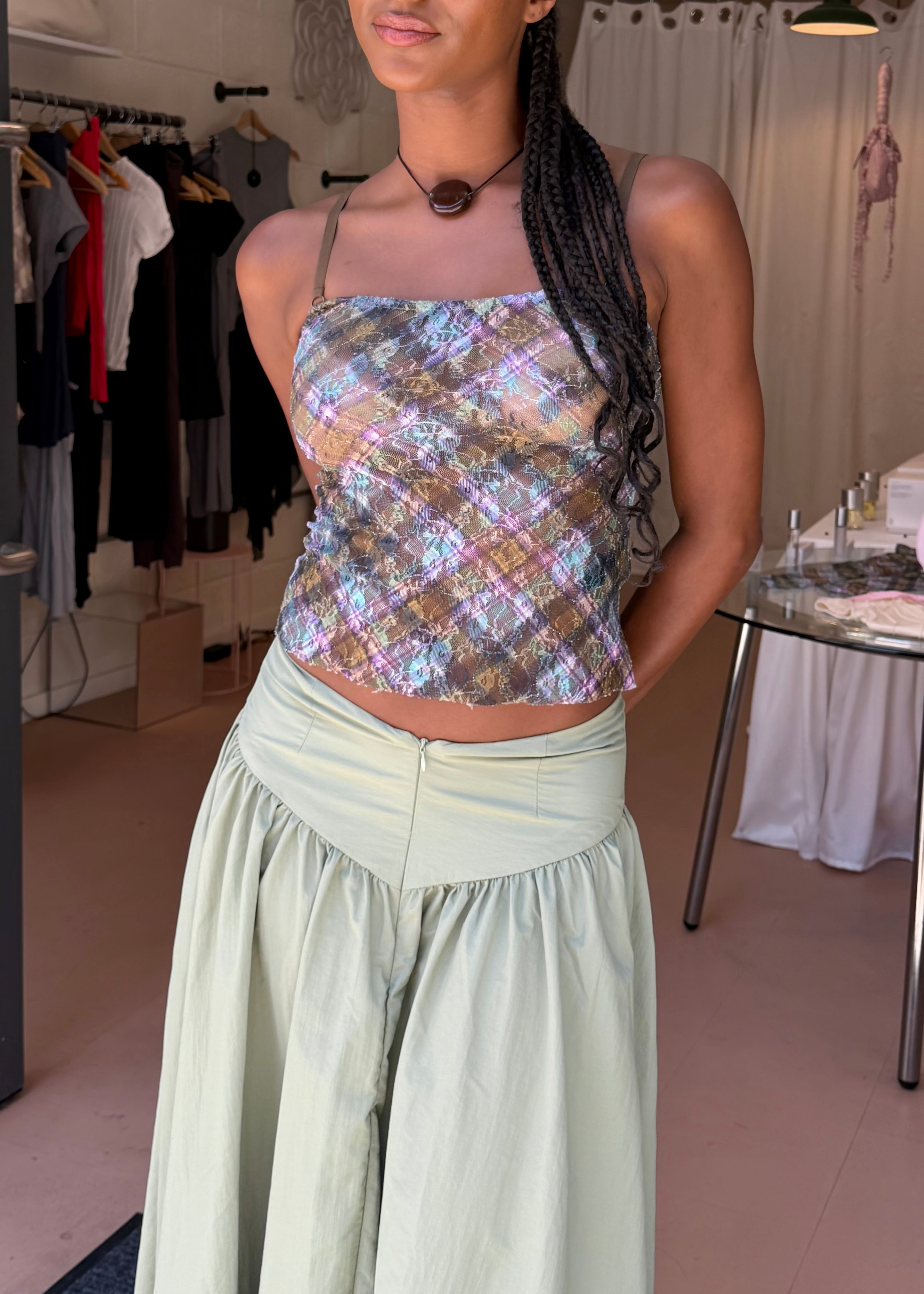Lace Plaid Cami Top Kaleid
