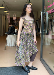 Plaid Puff Chiffon Asymmetrical Dress Smooky