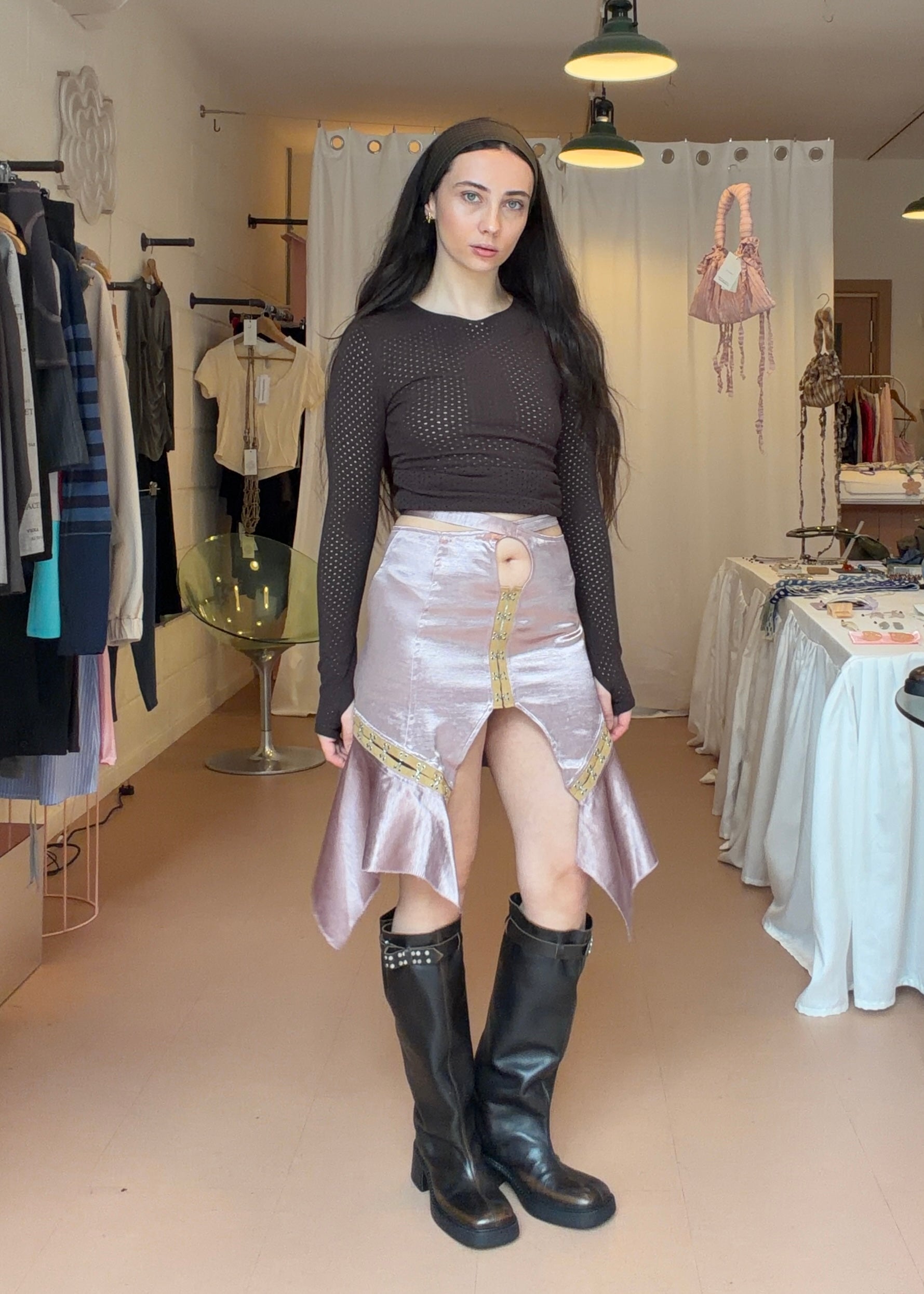 Pastel Wavy Satin Ruffled Skirt