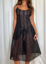 Bella Wynne Inverted Pleat Dress Cotton Organdie Black Front