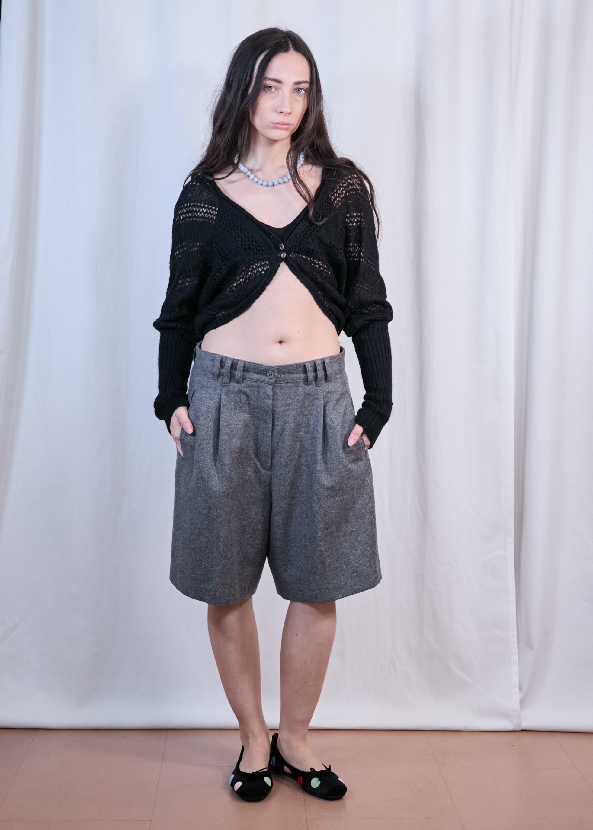 Black Crochet Top with lovethanks necklace and Shorts