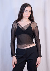 Black Mesh Front Wrap Top