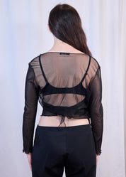 Black Mesh Front Wrap Top