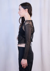 Black Mesh Front Wrap Top