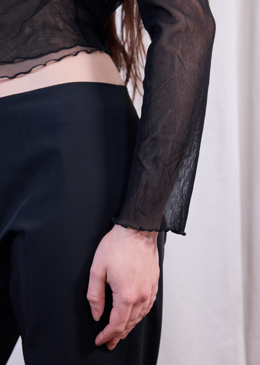 Black Mesh Front Wrap Top