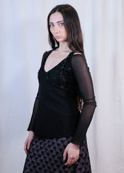 Black Vintage top with Mesh Sleeves