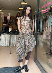 Plaid Puff Chiffon Asymmetrical Dress Smooky