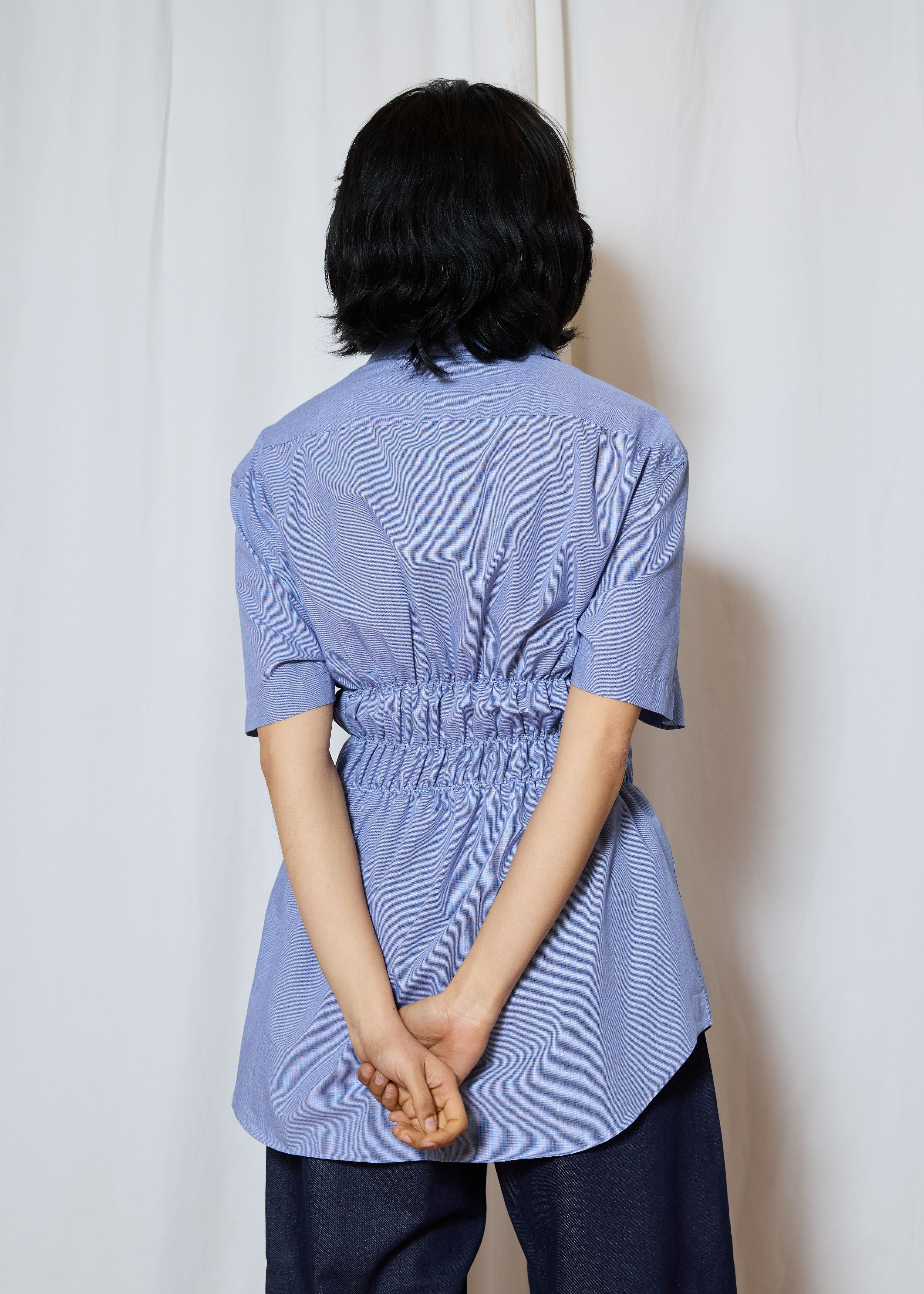 Blue Short Sleeve Elastic Shirt