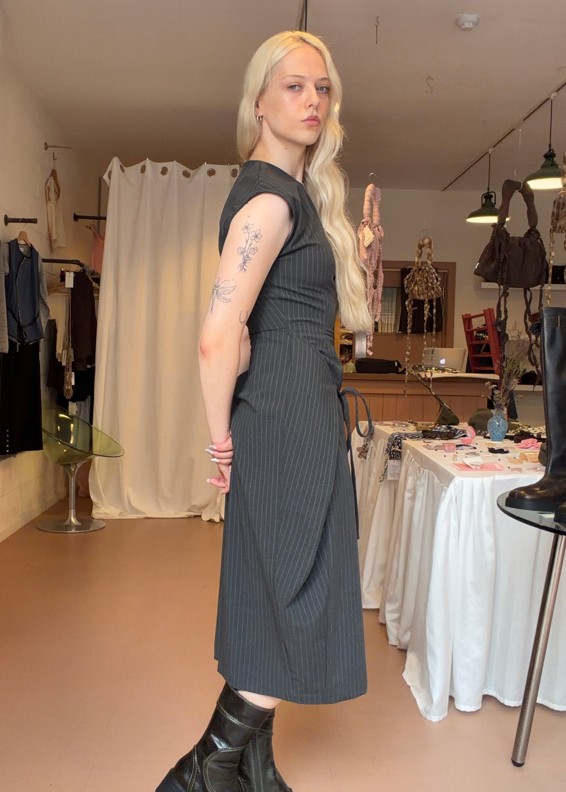 Demi Dress Ash Pinstripe