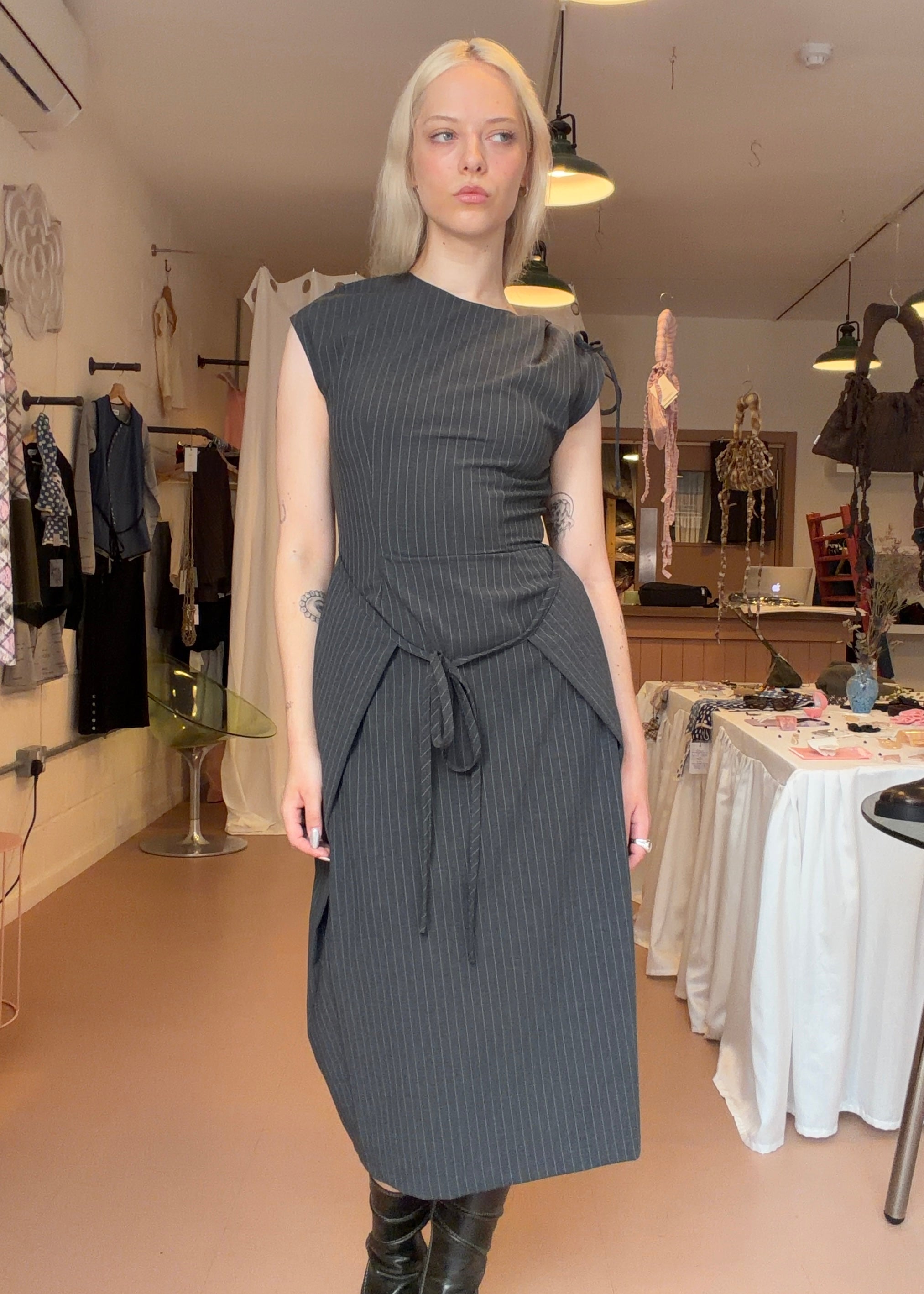 Demi Dress Ash Pinstripe