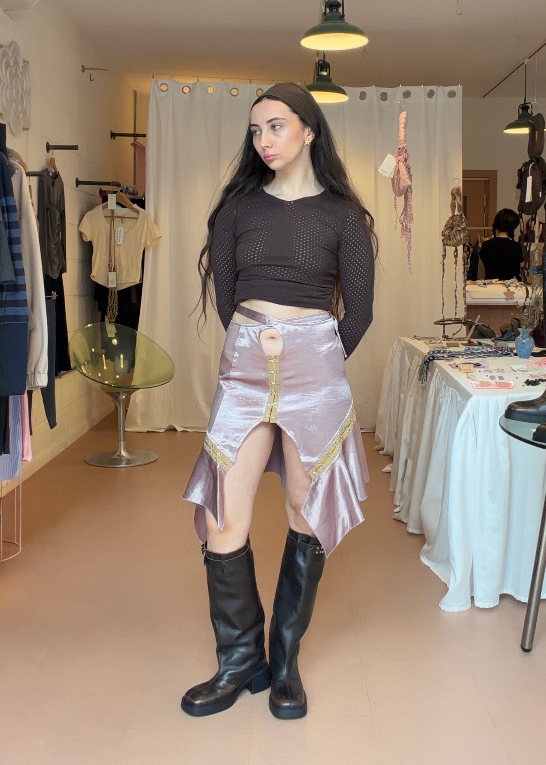 Pastel Wavy Satin Ruffled Skirt