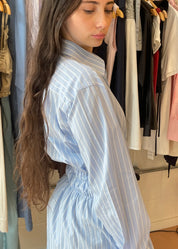 Blue & White Stripe Elastic Shirt