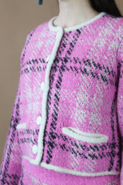 Winnie Boucle Knit Cardigan | Pink Check