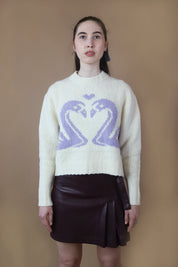 Chunky Standard Sweater | Cream & Purple Swan