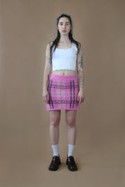 KITRI | Susan Boucle Knit Mini Skirt | Pink Check