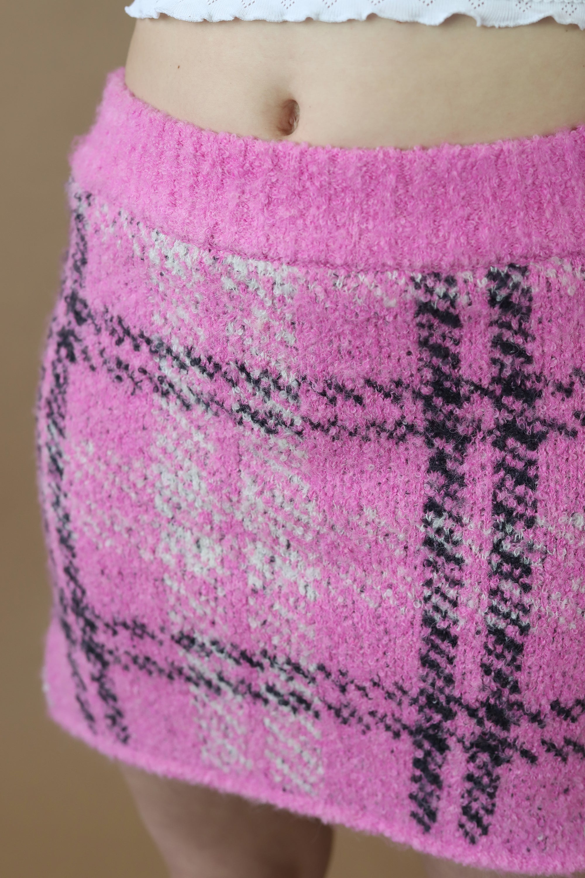 KITRI | Susan Boucle Knit Mini Skirt | Pink Check