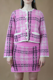 Winnie Boucle Knit Cardigan | Pink Check