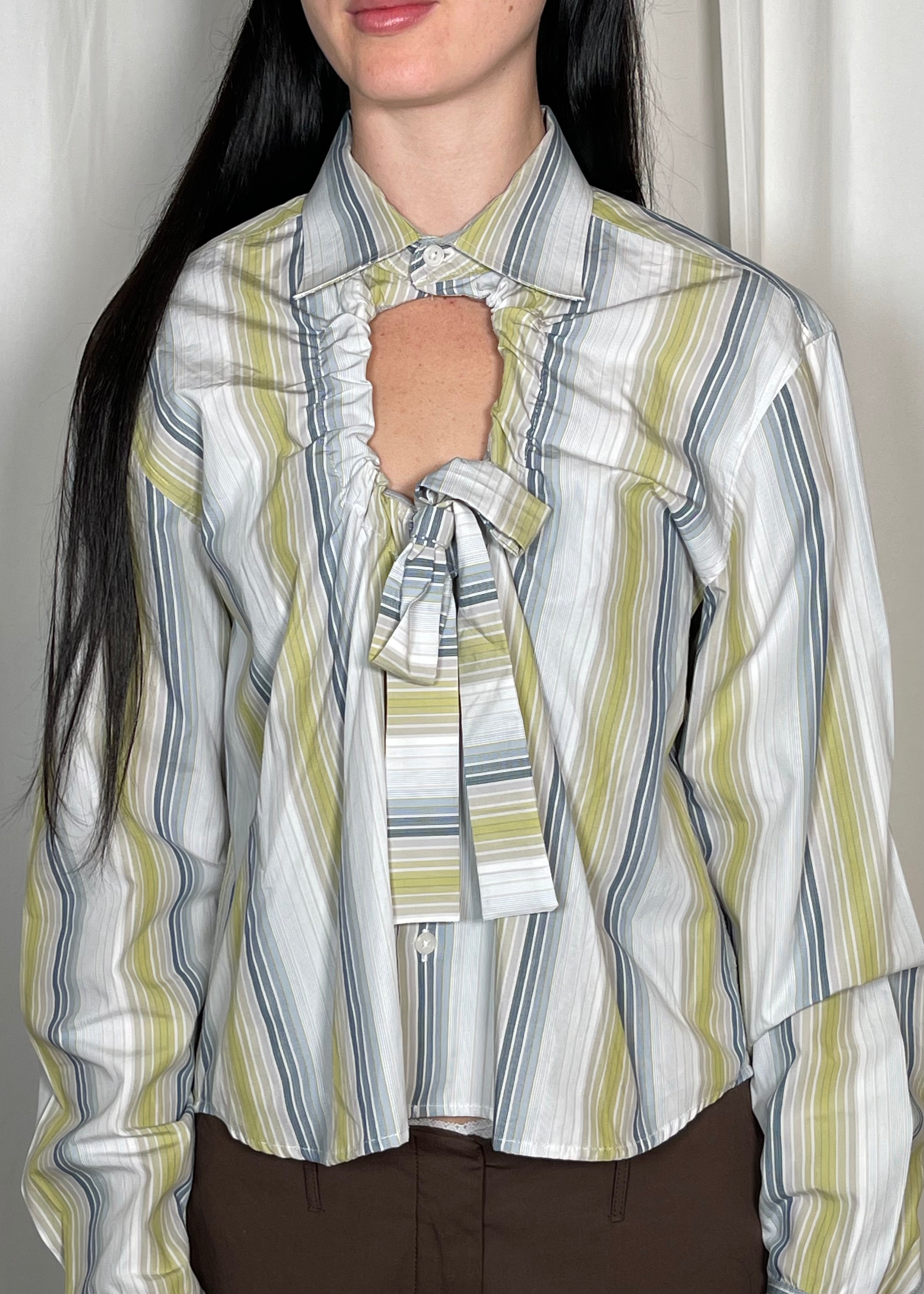 Estudio1999 Ventana Shirt Green Blue Stripe Detail