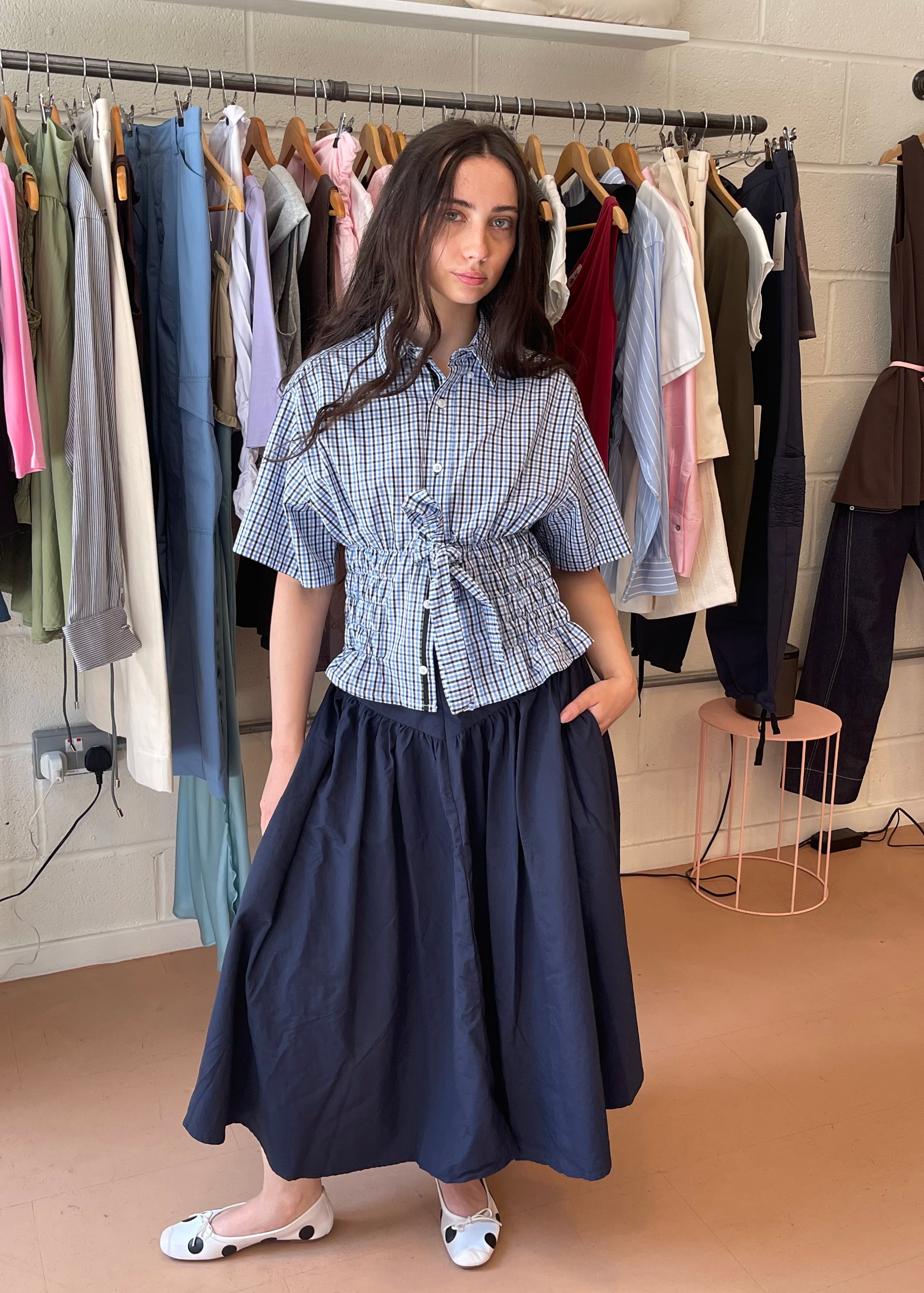 Bustier Shirt in Blue Plaid