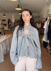 Ventana Shirt in White and Grey Stripe