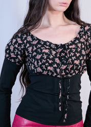Floral and Black Long-sleeved Top