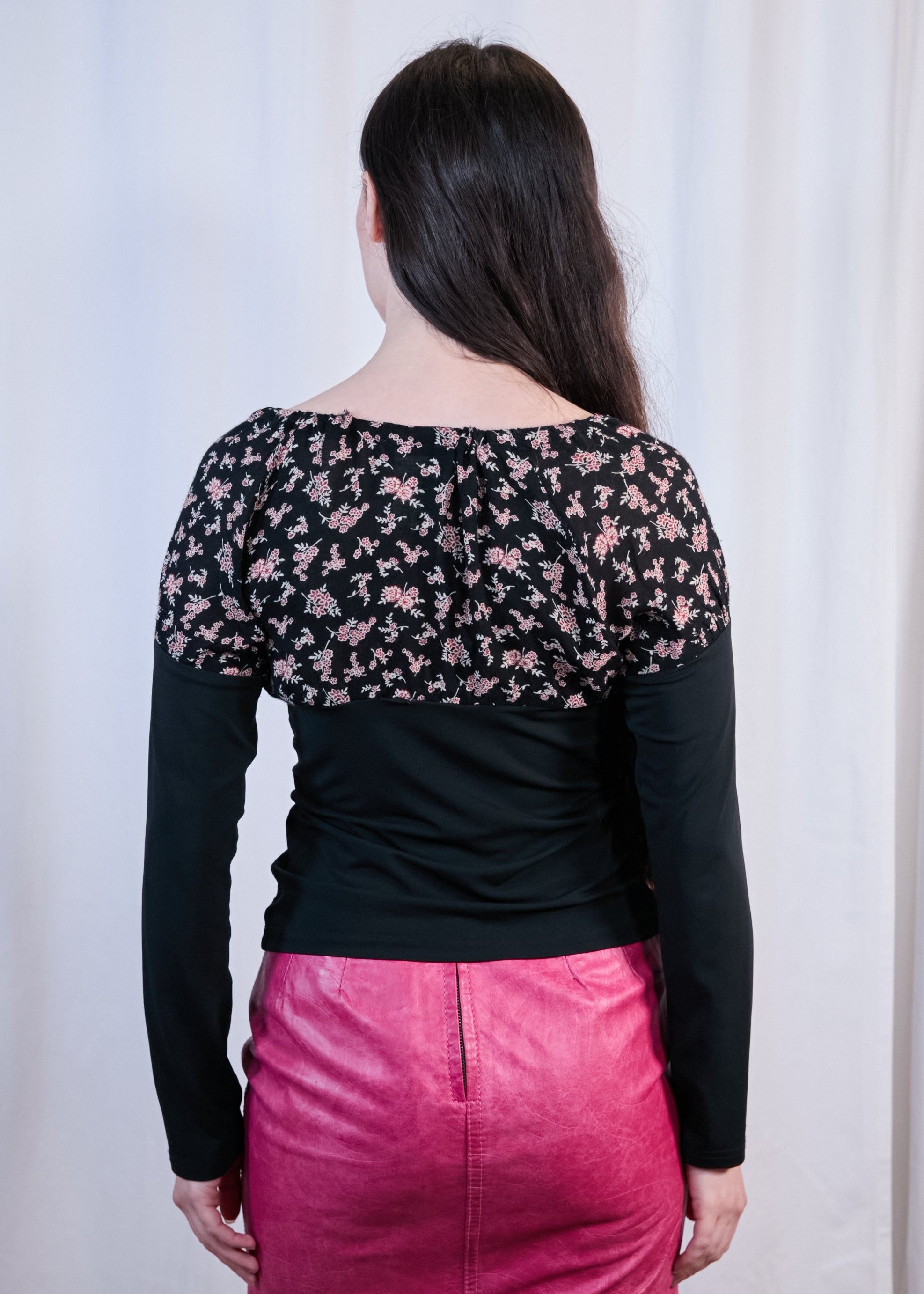 Floral and Black Long-sleeved Top