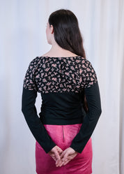 Floral and Black Long-sleeved Top