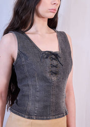 Grey Denim Corset Vest