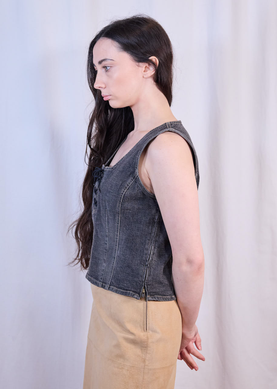 Grey Denim Corset Vest