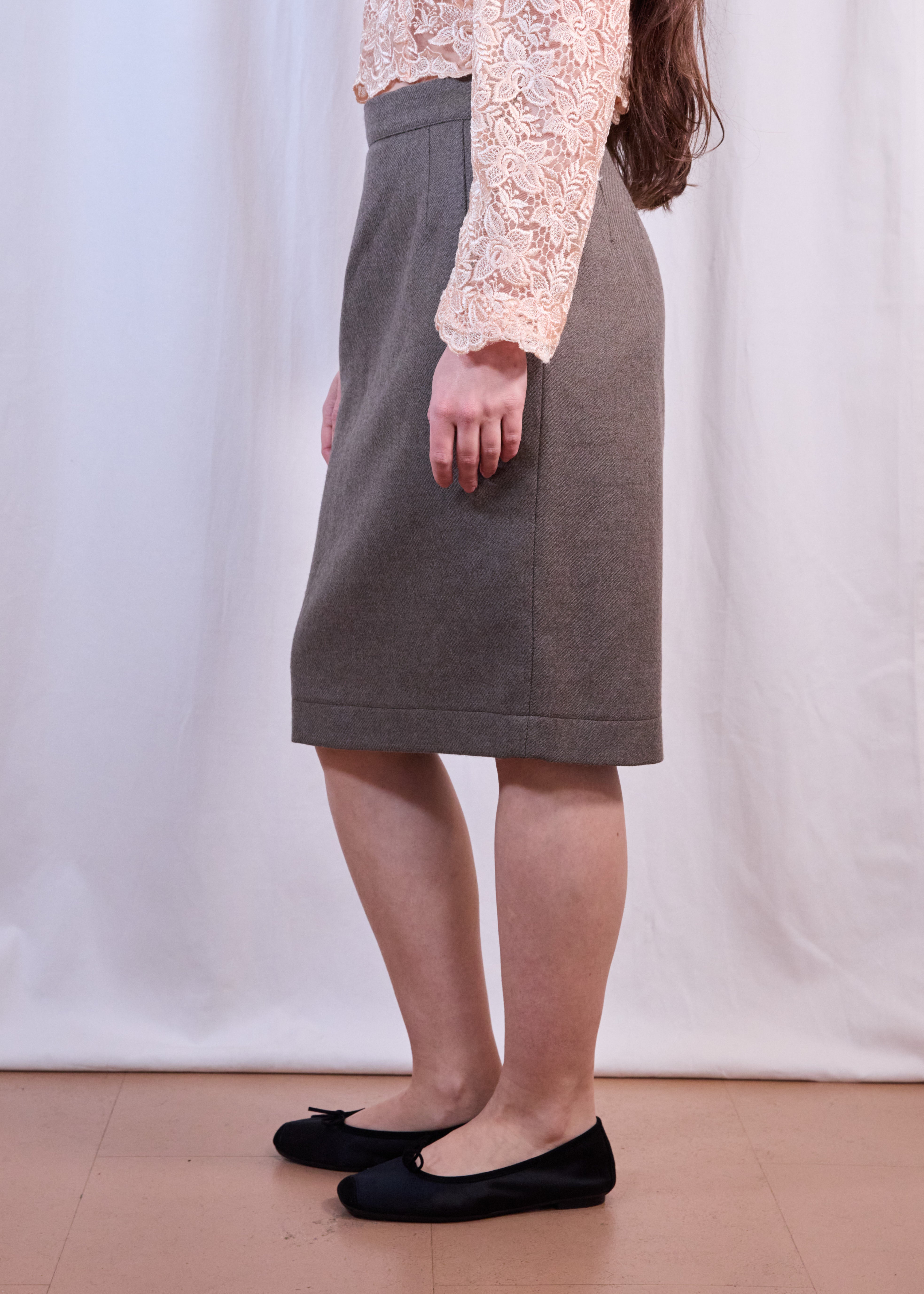 Grey Wool Pencil Skirt