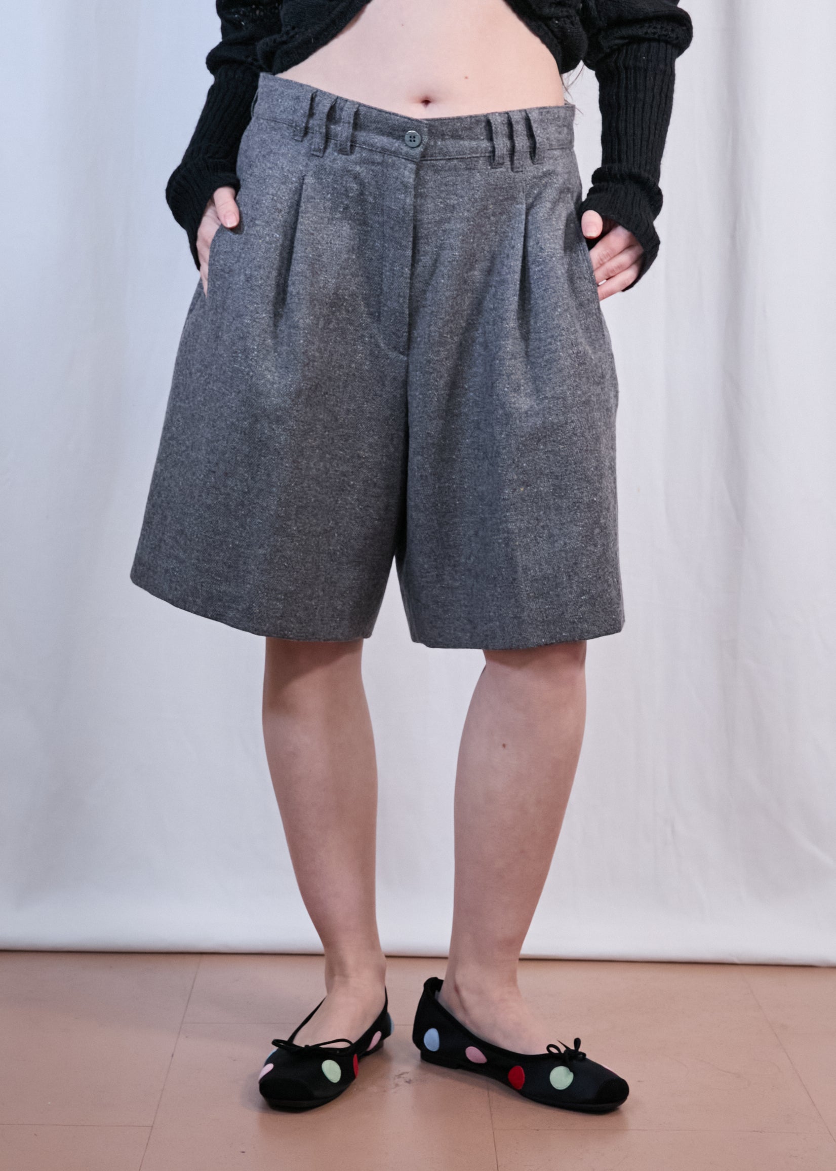 Grey Wool Suiting Shorts