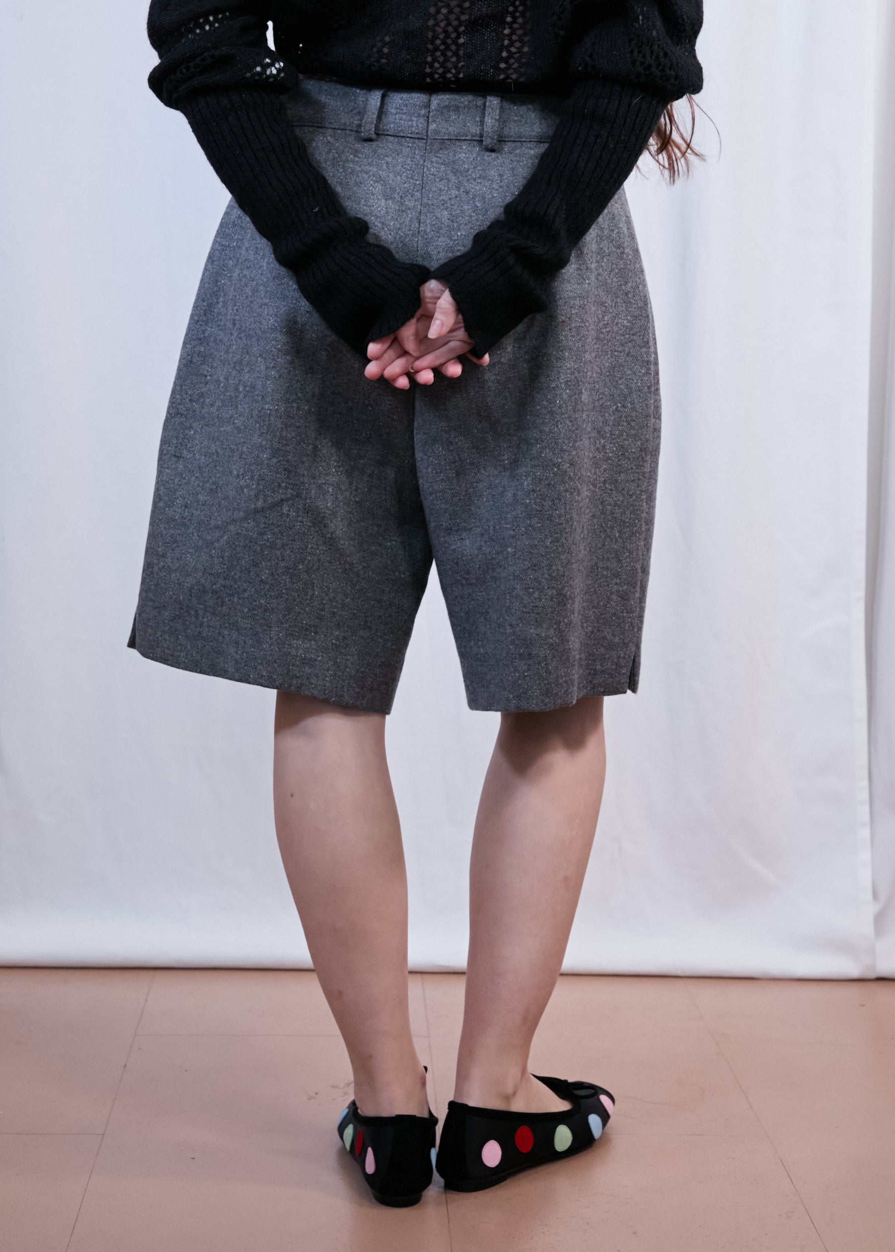 Grey Wool Suiting Shorts