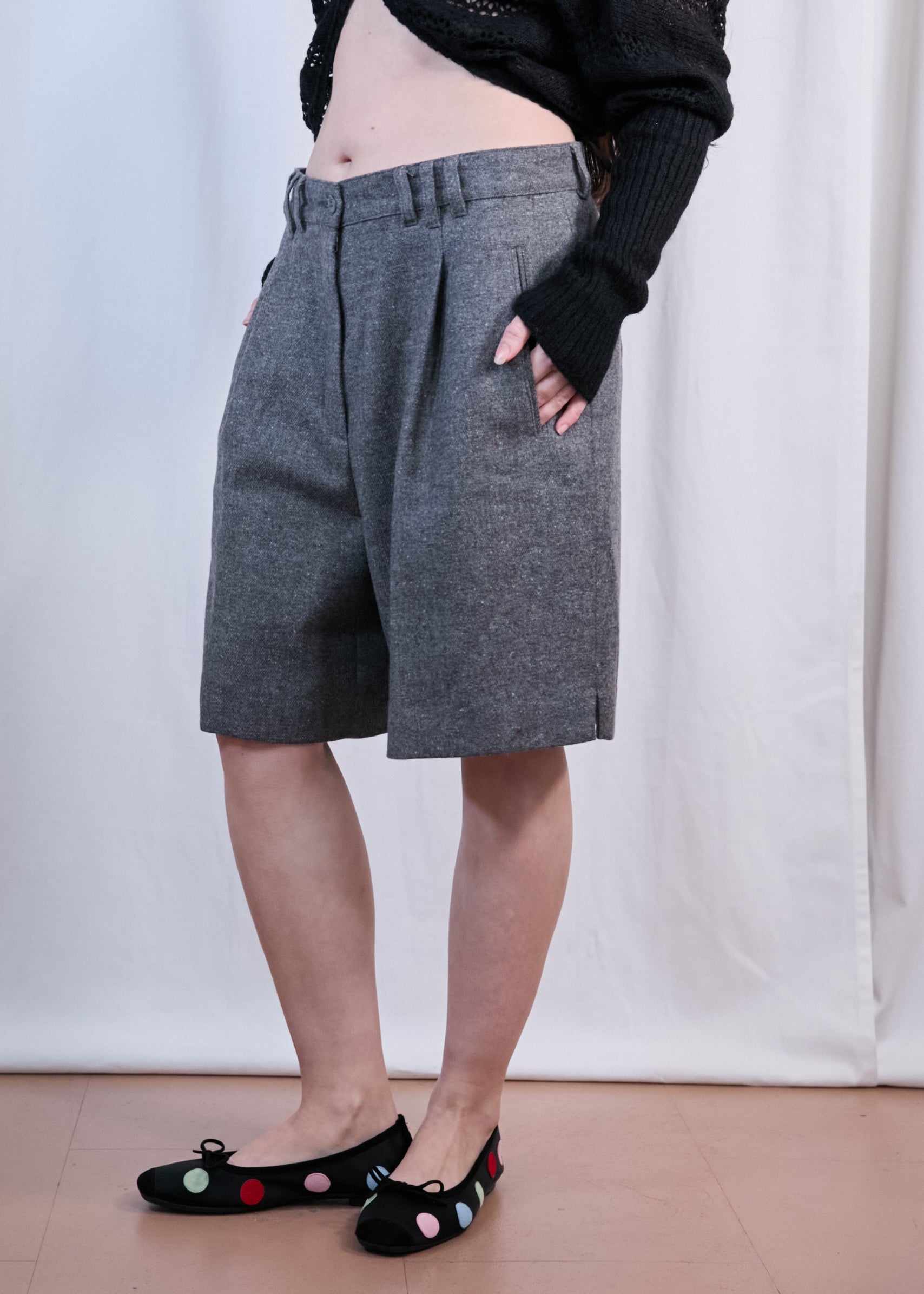 Grey Wool Suiting Shorts