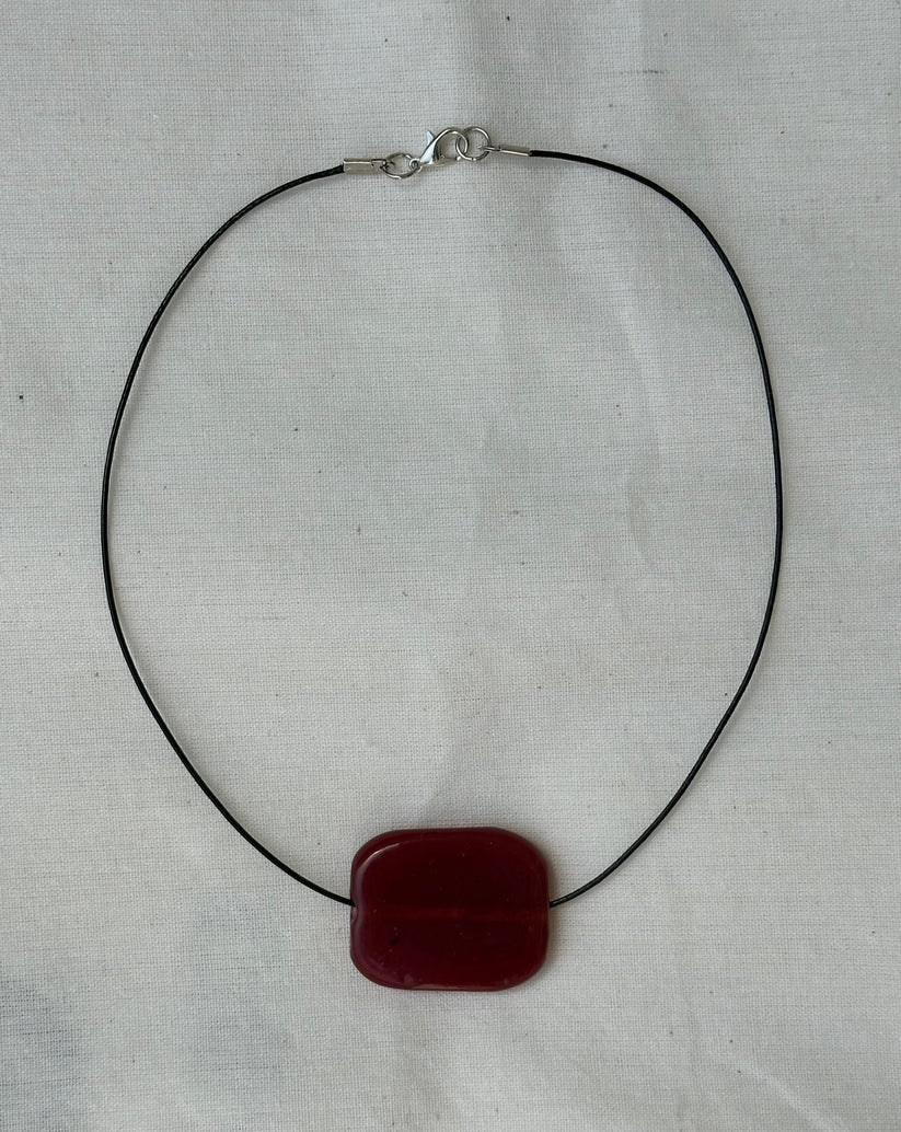 Large Red Glass Rectangle Necklace
