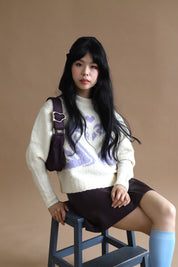 Chunky Standard Sweater | Cream & Purple Swan