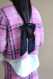 KITRI | Winnie Boucle Knit Cardigan | Pink Check