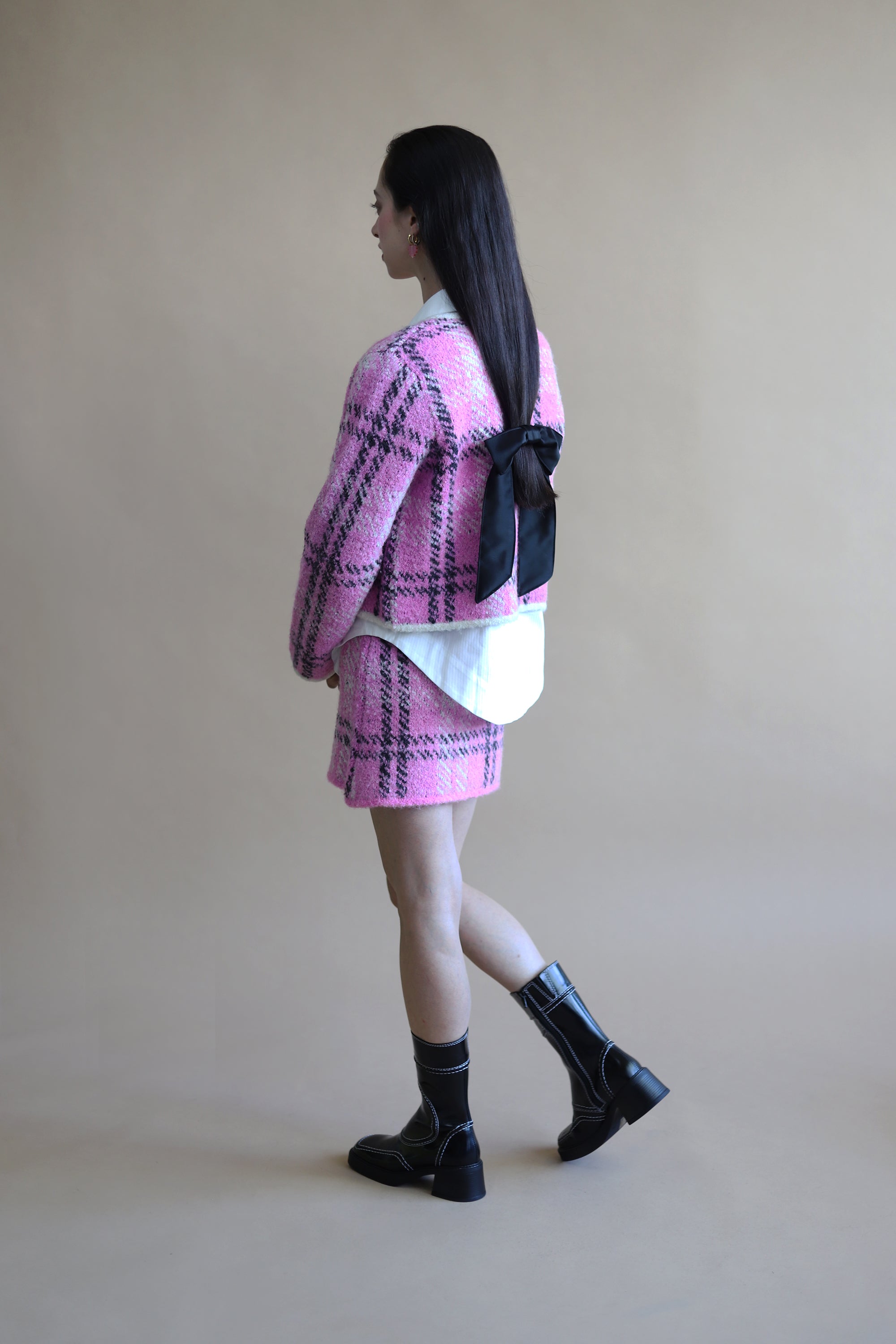 Susan Boucle Knit Mini Skirt | Pink Check