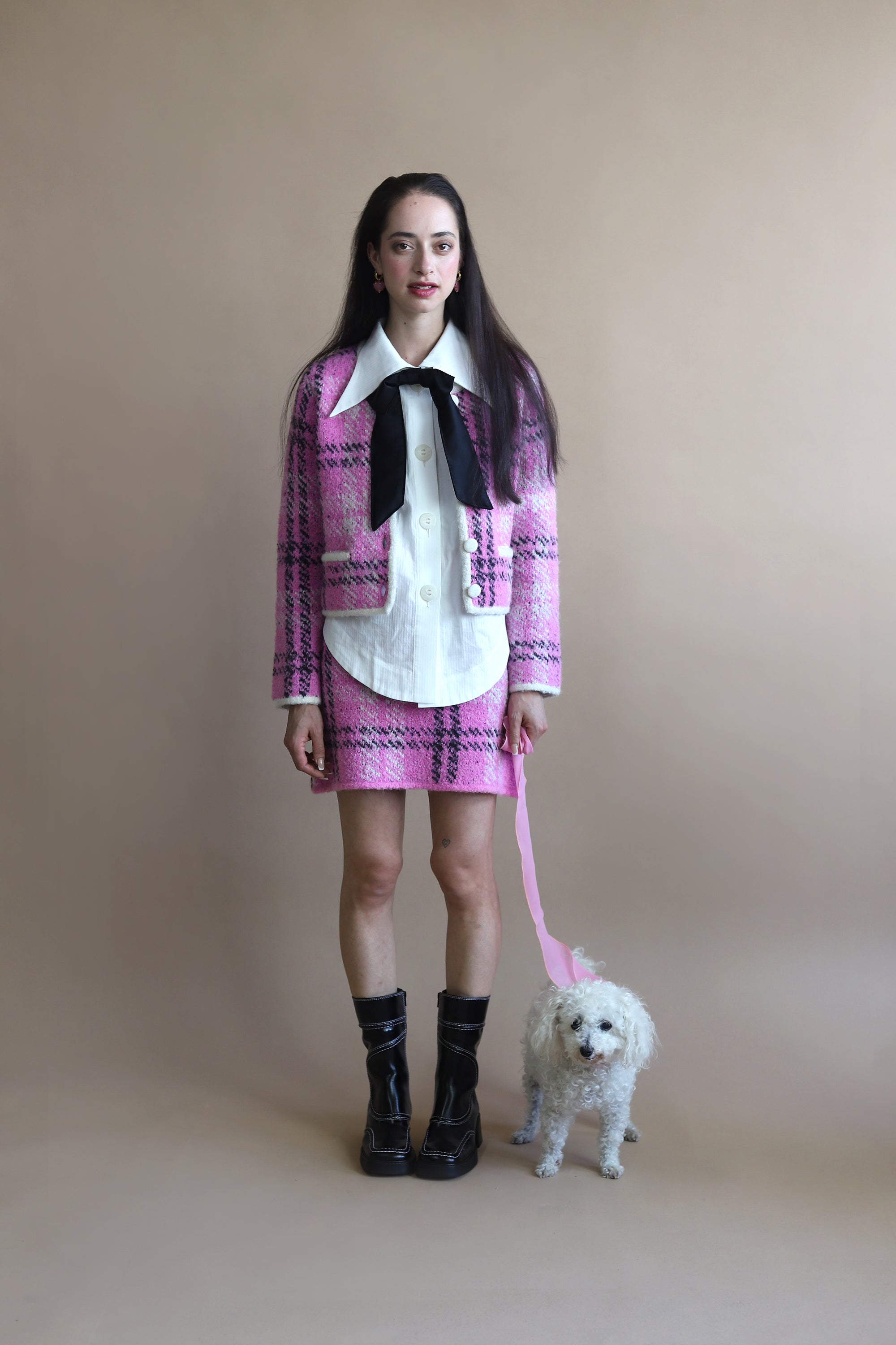 KITRI | Winnie Boucle Knit Cardigan | Pink Check