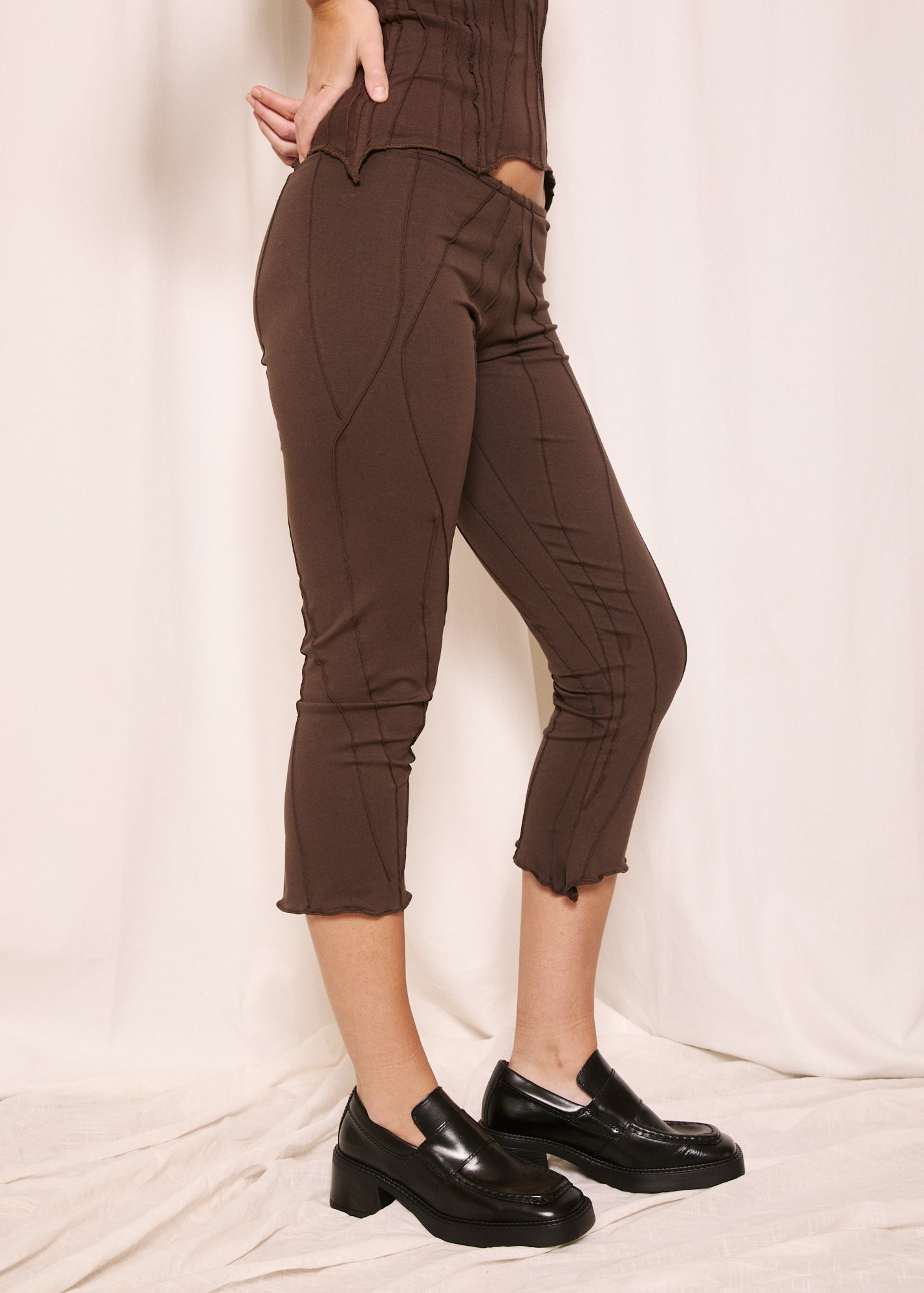 NORAH_Mid Calf Flare Trousers Chocolate