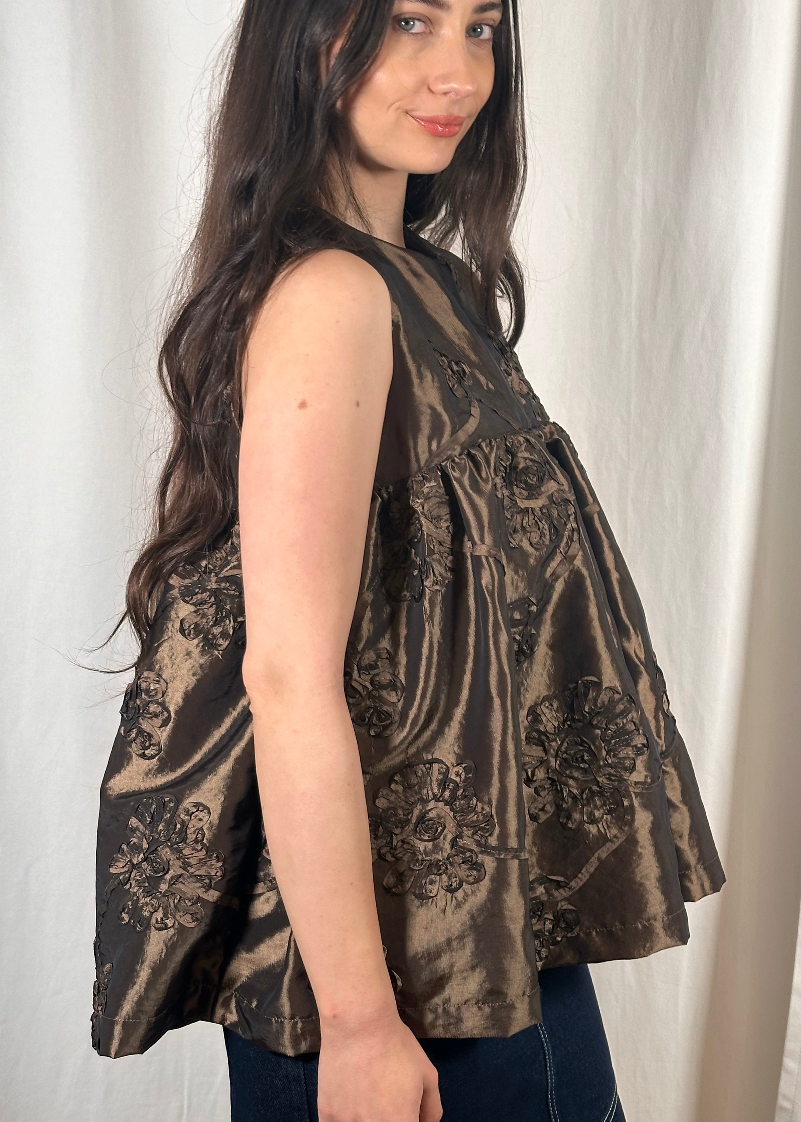 Thrills Top Bronze Metallic Applique
