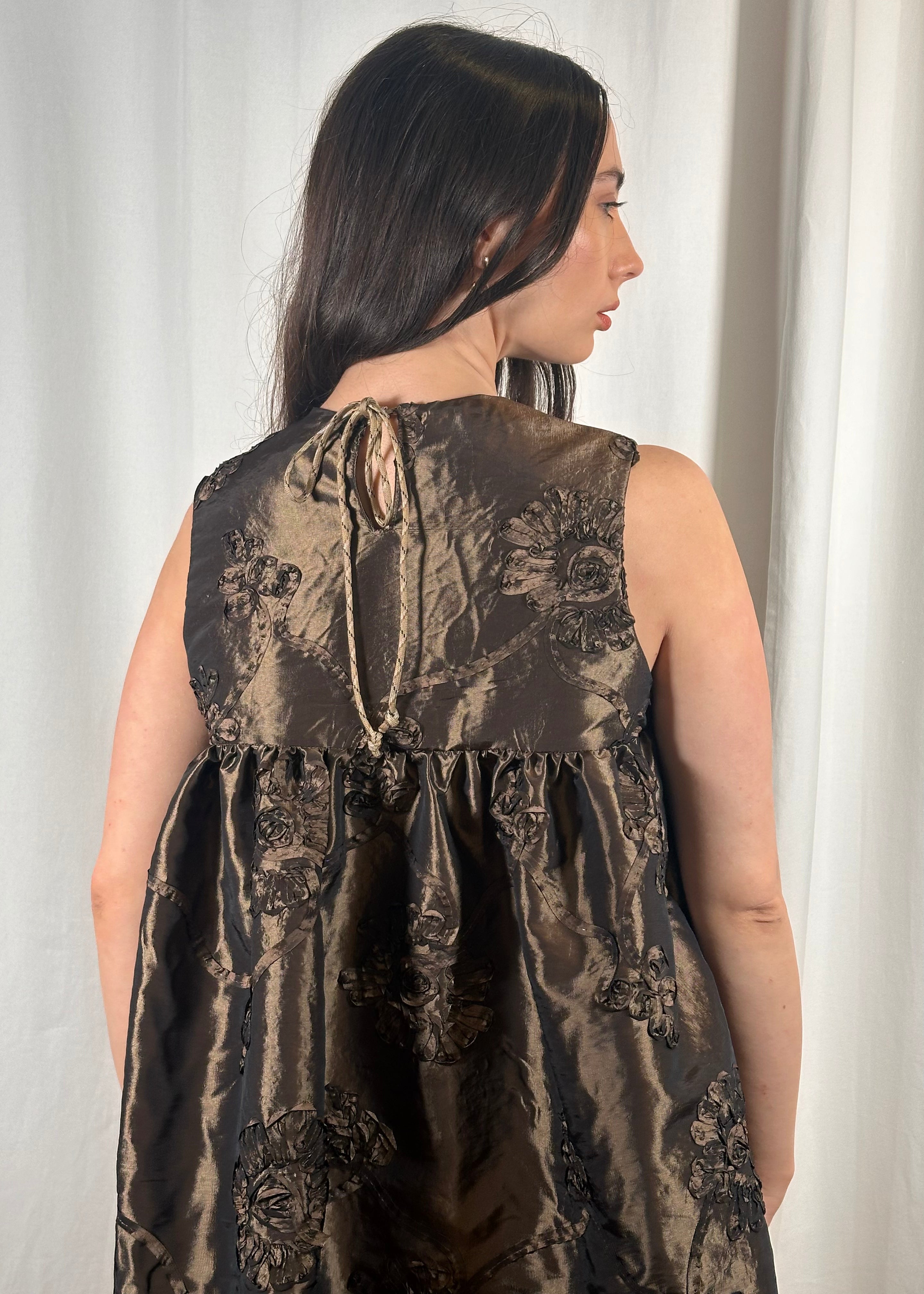 Thrills Top Bronze Metallic Applique