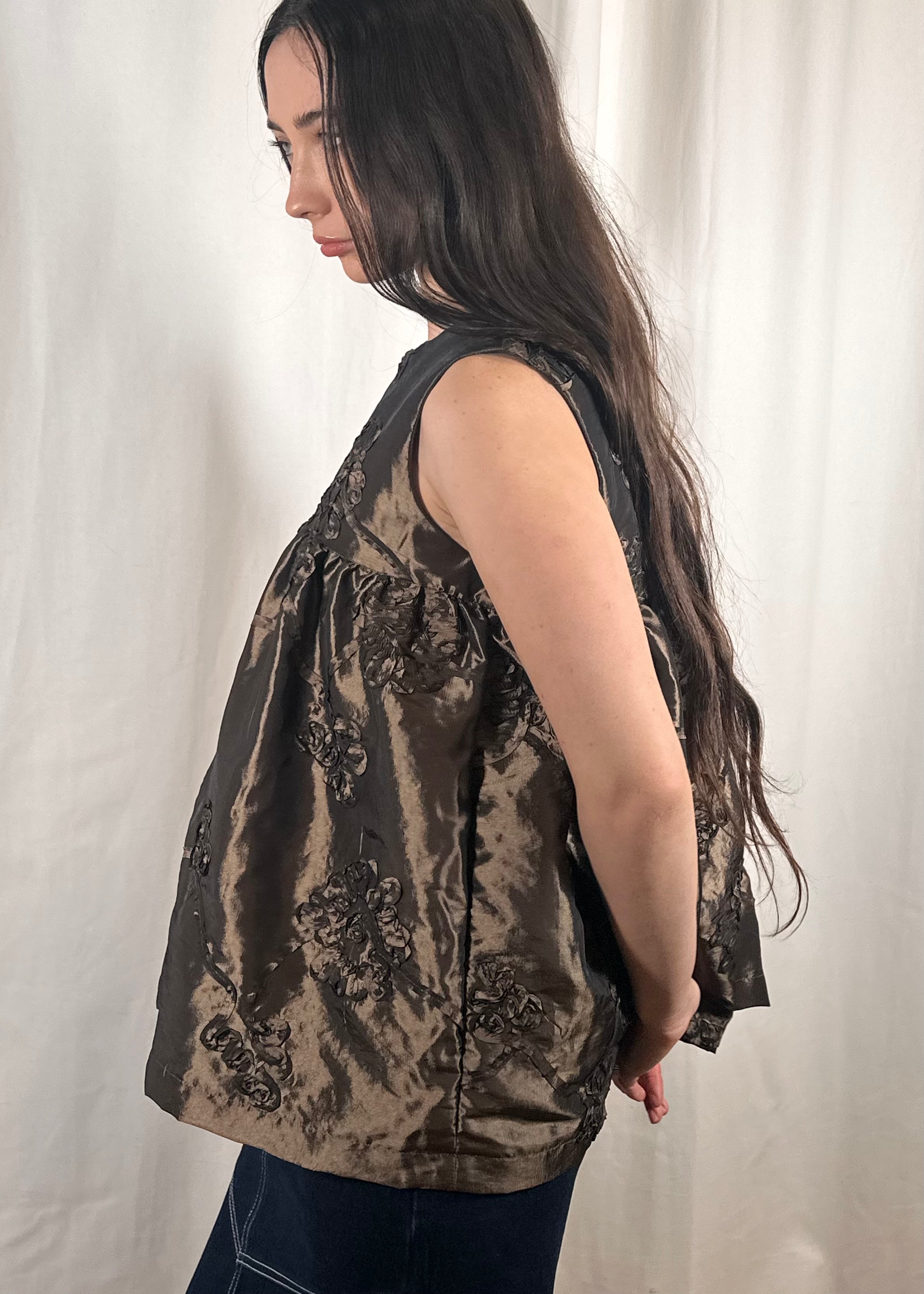 Thrills Top Bronze Metallic Applique